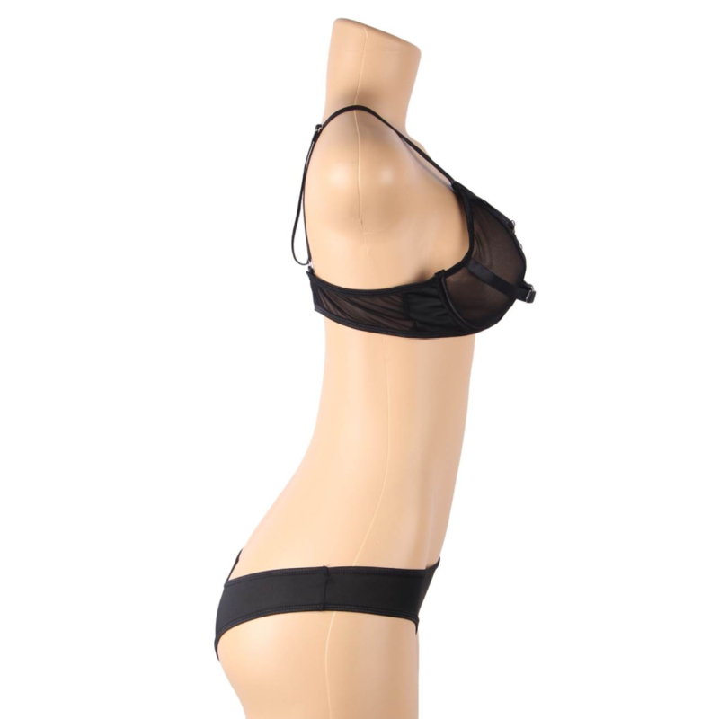 SUBLIEM - TWEE-DELIGE SET: DOORZICHTIGE BH EN BANDJES, S/M