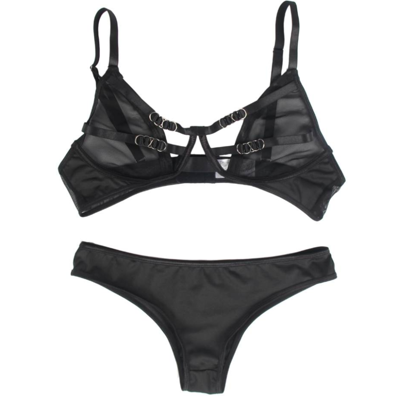 SUBLIEM - TWEE-DELIGE SET: DOORZICHTIGE BH EN BANDJES, S/M
