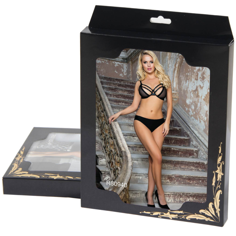 SUBLIEM - TWEE-DELIGE SET: DOORZICHTIGE BH EN BANDJES, S/M