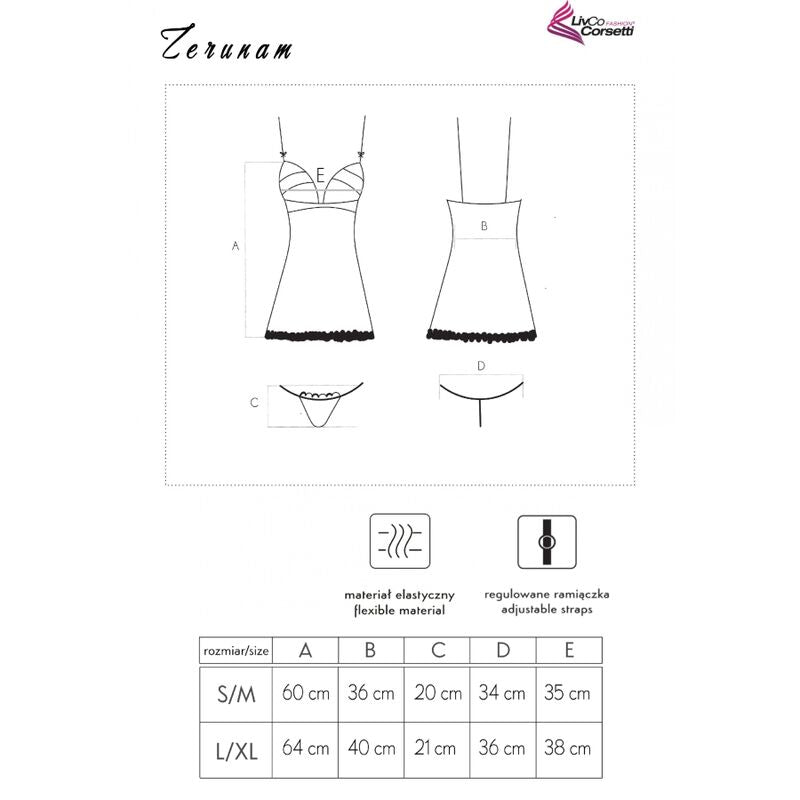 LIVCO CORSETTI FASHION - ZERUNAM SET BABYDOLL + STRONG ZWART S/M