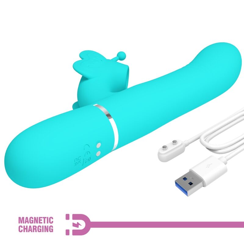 PRETTY LOVE - 4-IN-1 MULTIFUNCTIONELE KONIJNENVIBRATOR, AQUA GREEN BUTTERFLY