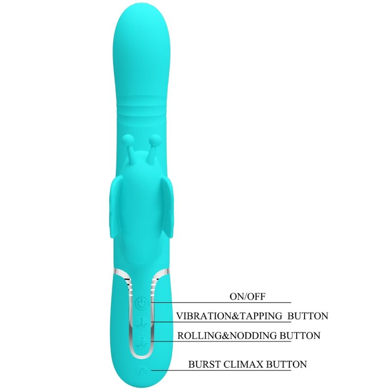 PRETTY LOVE - 4-IN-1 MULTIFUNCTIONELE KONIJNENVIBRATOR, AQUA GREEN BUTTERFLY