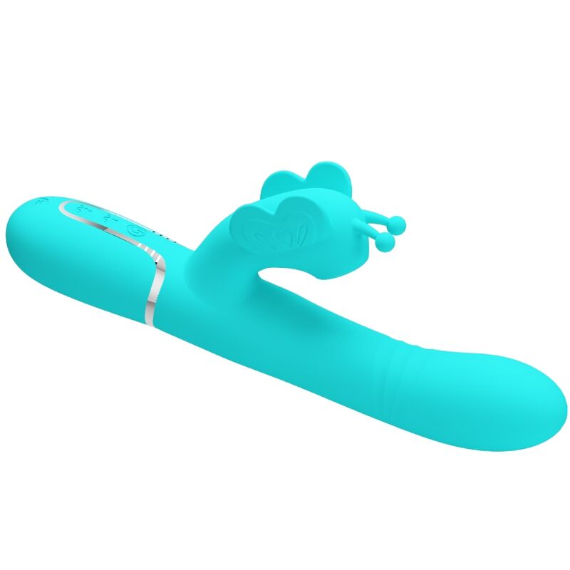 PRETTY LOVE - 4-IN-1 MULTIFUNCTIONELE KONIJNENVIBRATOR, AQUA GREEN BUTTERFLY
