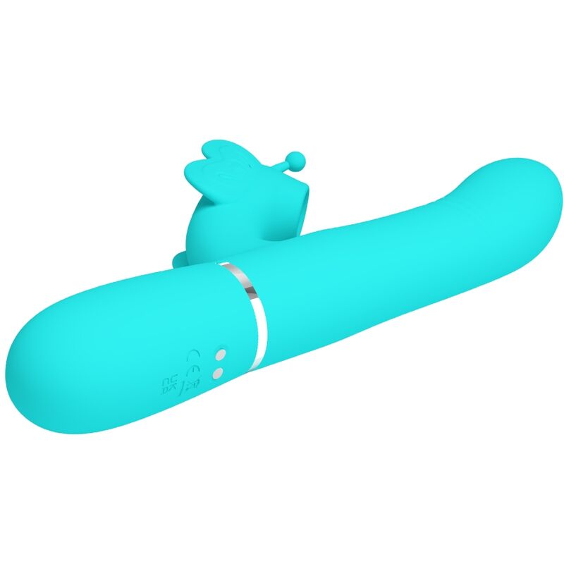 PRETTY LOVE - 4-IN-1 MULTIFUNCTIONELE KONIJNENVIBRATOR, AQUA GREEN BUTTERFLY