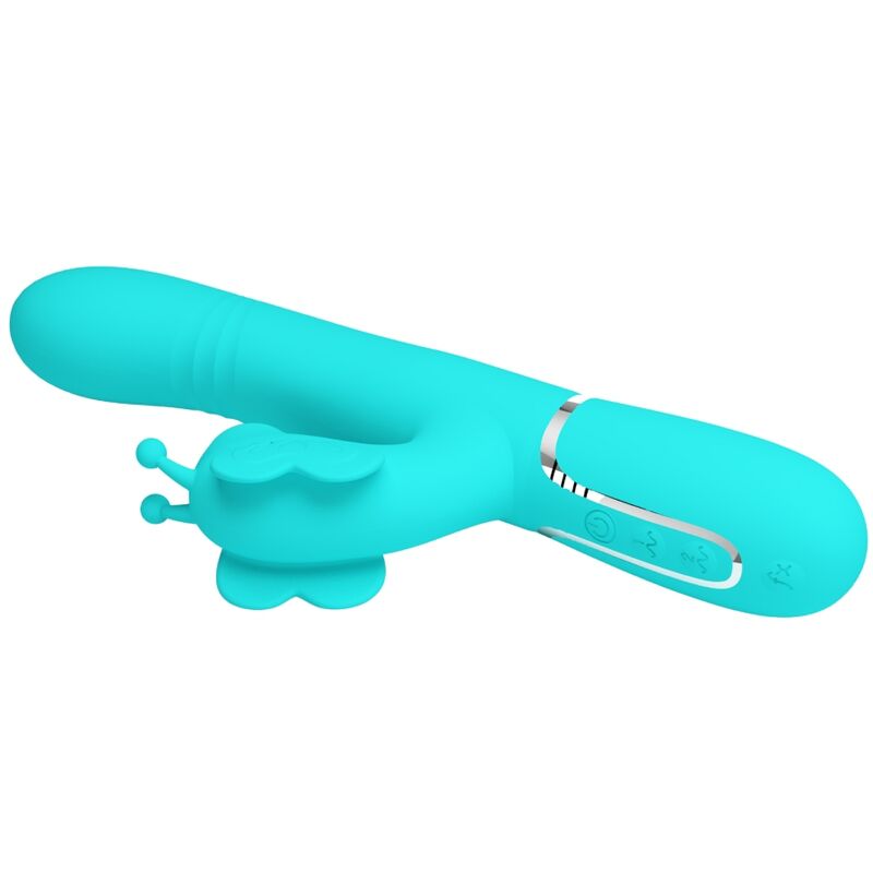 PRETTY LOVE - 4-IN-1 MULTIFUNCTIONELE KONIJNENVIBRATOR, AQUA GREEN BUTTERFLY