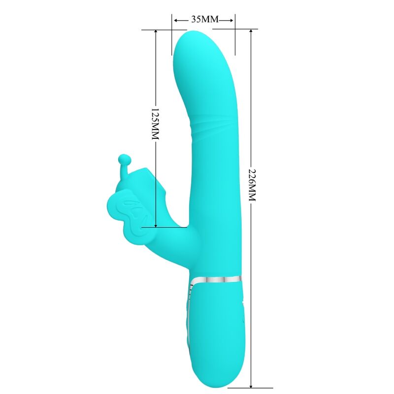 PRETTY LOVE - 4-IN-1 MULTIFUNCTIONELE KONIJNENVIBRATOR, AQUA GREEN BUTTERFLY