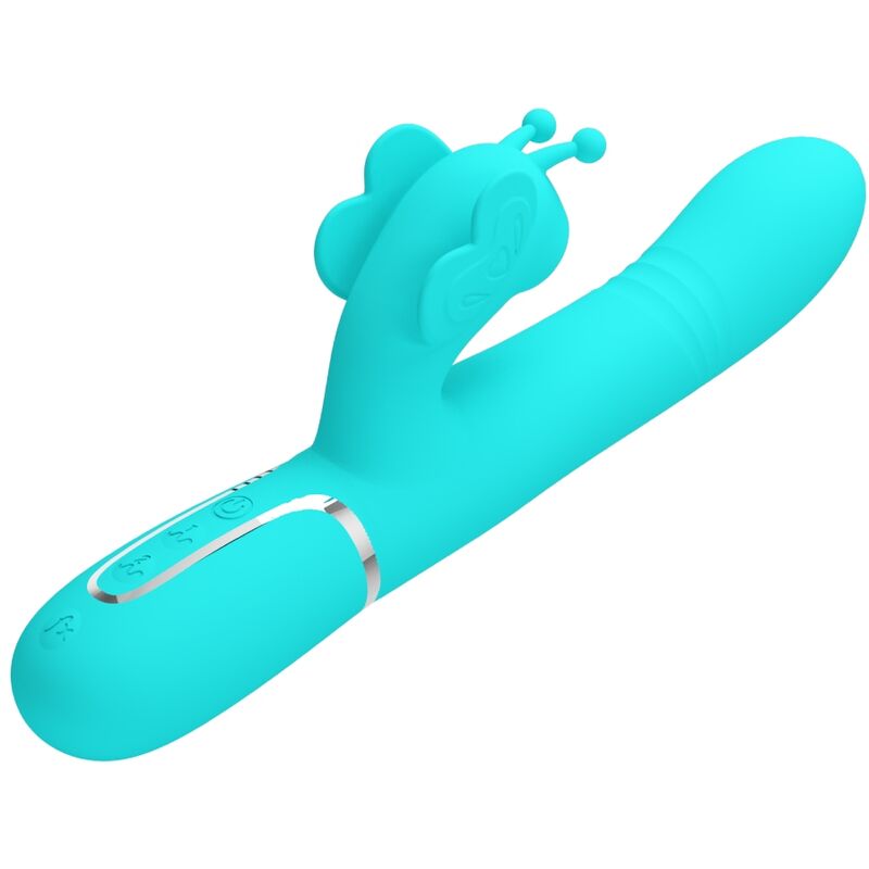 PRETTY LOVE - 4-IN-1 MULTIFUNCTIONELE KONIJNENVIBRATOR, AQUA GREEN BUTTERFLY