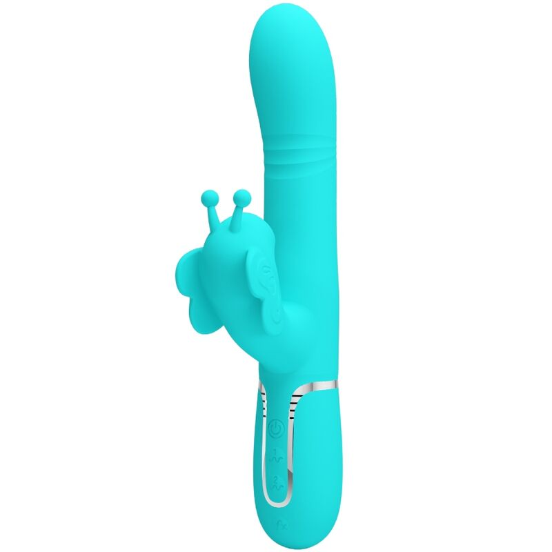 PRETTY LOVE - 4-IN-1 MULTIFUNCTIONELE KONIJNENVIBRATOR, AQUA GREEN BUTTERFLY