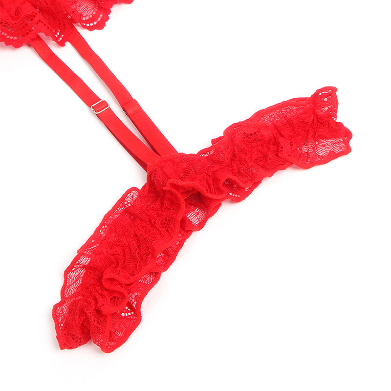 SUBBLIME - TEDDY MET KOUSENBANDEN, KANTEN DETAILS EN BANDJES, ROOD, S/M