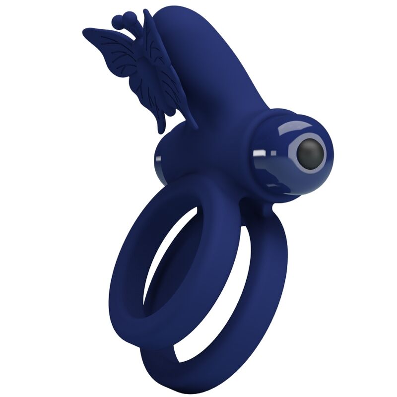 PRETTY LOVE - JAMELE DUBBELE RING MET VIBRATIE &amp; BLAUWE VLINDERSTIMULATOR