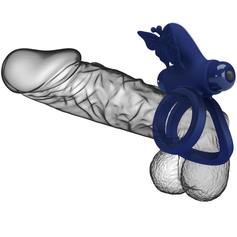 PRETTY LOVE - JAMELE DUBBELE RING MET VIBRATIE &amp; BLAUWE VLINDERSTIMULATOR
