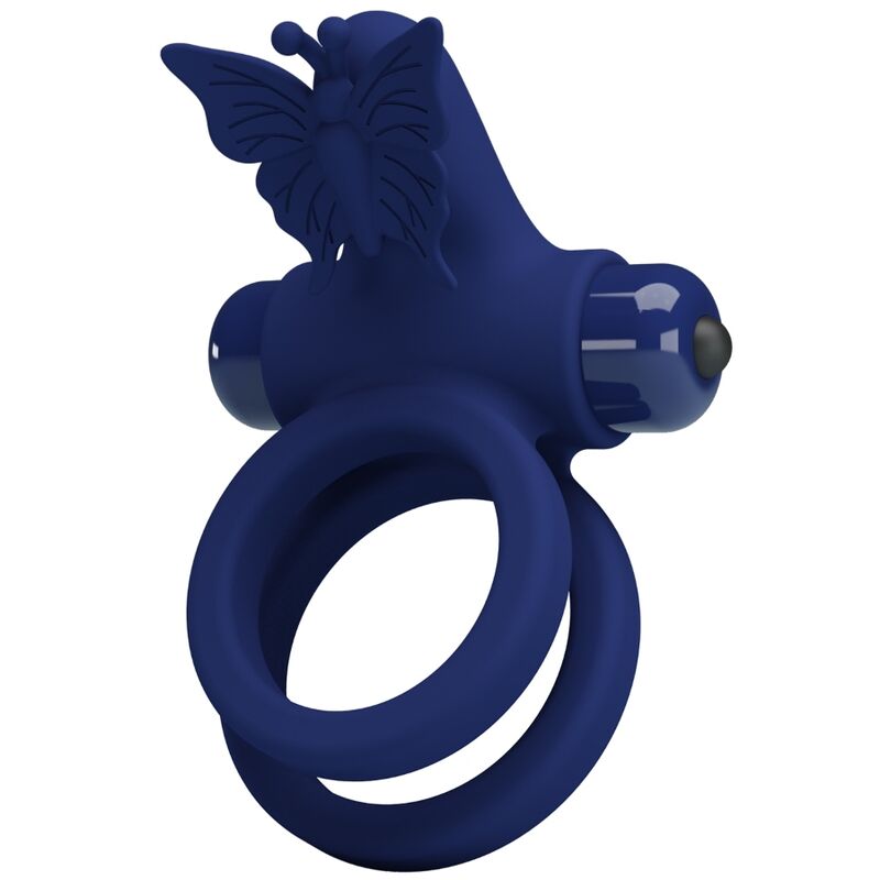 PRETTY LOVE - JAMELE DUBBELE RING MET VIBRATIE &amp; BLAUWE VLINDERSTIMULATOR