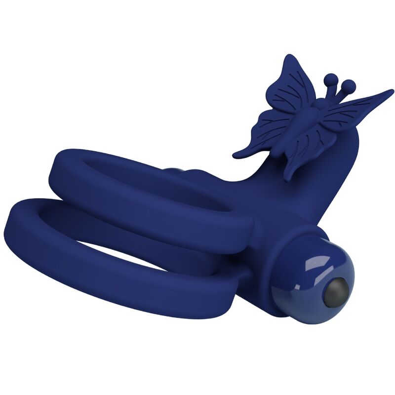 PRETTY LOVE - JAMELE DUBBELE RING MET VIBRATIE &amp; BLAUWE VLINDERSTIMULATOR