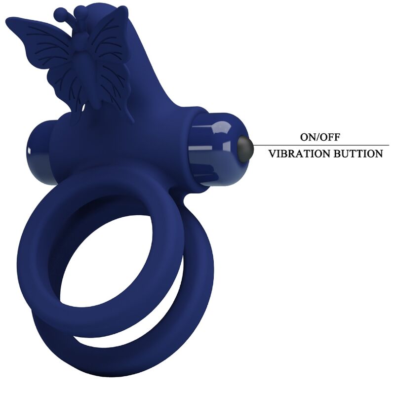 PRETTY LOVE - JAMELE DUBBELE RING MET VIBRATIE &amp; BLAUWE VLINDERSTIMULATOR