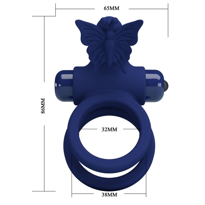 PRETTY LOVE - JAMELE DUBBELE RING MET VIBRATIE &amp; BLAUWE VLINDERSTIMULATOR