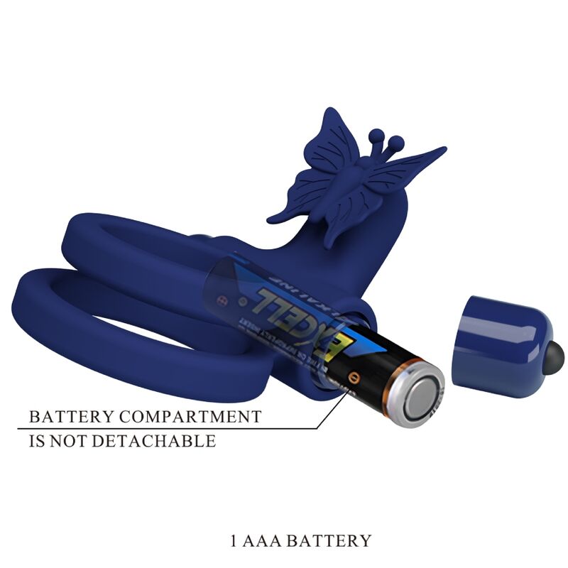 PRETTY LOVE - JAMELE DUBBELE RING MET VIBRATIE &amp; BLAUWE VLINDERSTIMULATOR