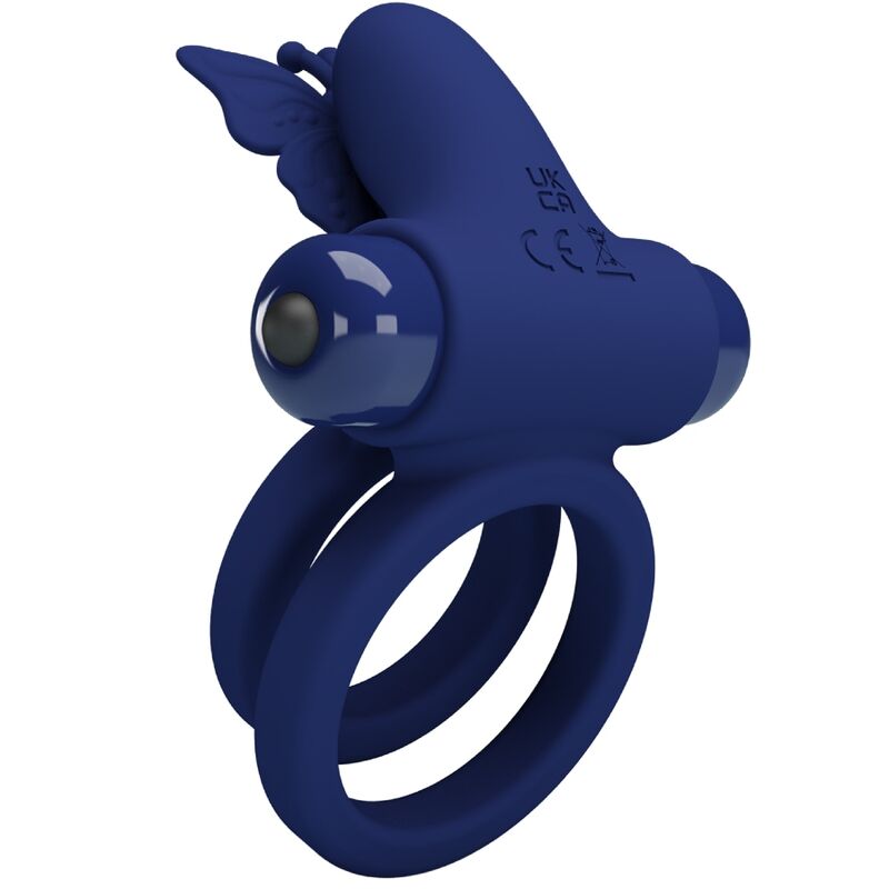 PRETTY LOVE - JAMELE DUBBELE RING MET VIBRATIE &amp; BLAUWE VLINDERSTIMULATOR