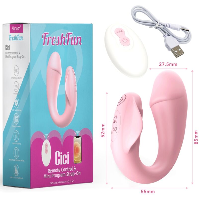 ARMONY - FRESHFUN CICI STRAP-ON VIBRATOR MET AFSTANDSBEDIENING EN APP, 10 VIBRATIES, ROZE