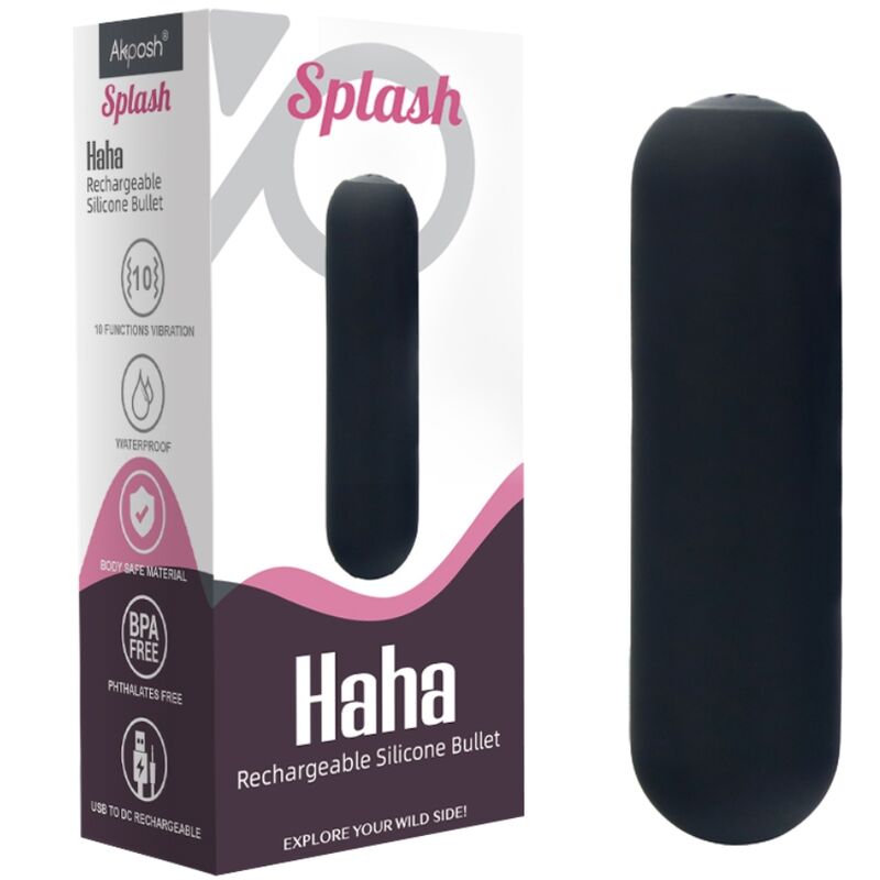 ARMONY - SPLASH HAHA SILICONEN VIBRATIEBOLLET 10 VIBRATIES 75 X 19 CM ZWART