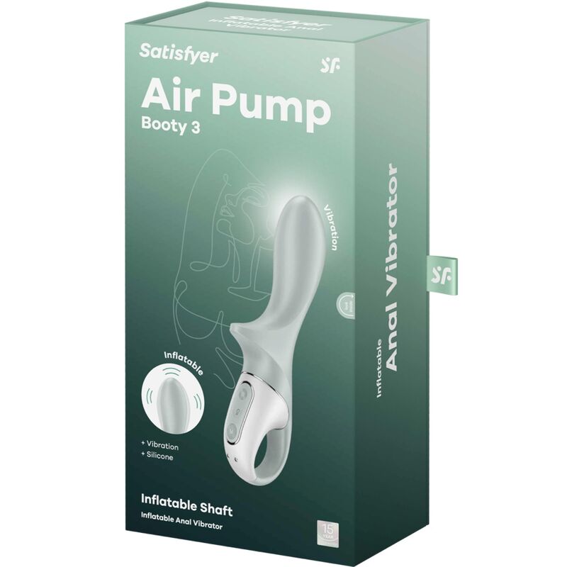 SATISFYER - LUCHTPOMP BOOTY 3 OPBLAASBARE ANALE VIBRATOR GROEN GRIJS