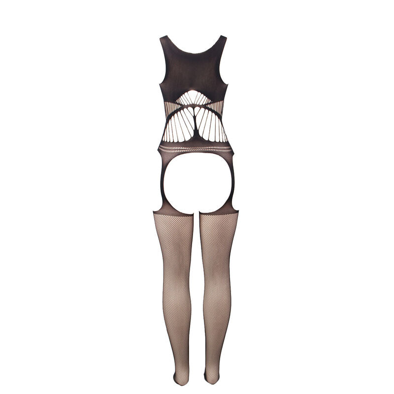 SUBBLIME - 951900 Kruisloze mesh bodystocking met open schouders en cup, zwart, één maat