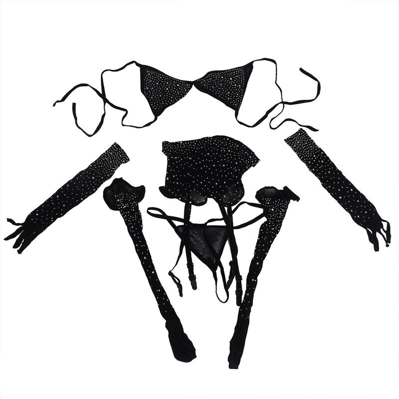 SUBBLIME - 952174 MESH BODYSTOCKING MET HANDSCHOENEN EN DIAMANTEN ZWART ONE SIZE