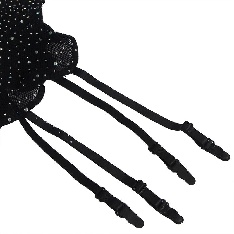 SUBBLIME - 952174 MESH BODYSTOCKING MET HANDSCHOENEN EN DIAMANTEN ZWART ONE SIZE