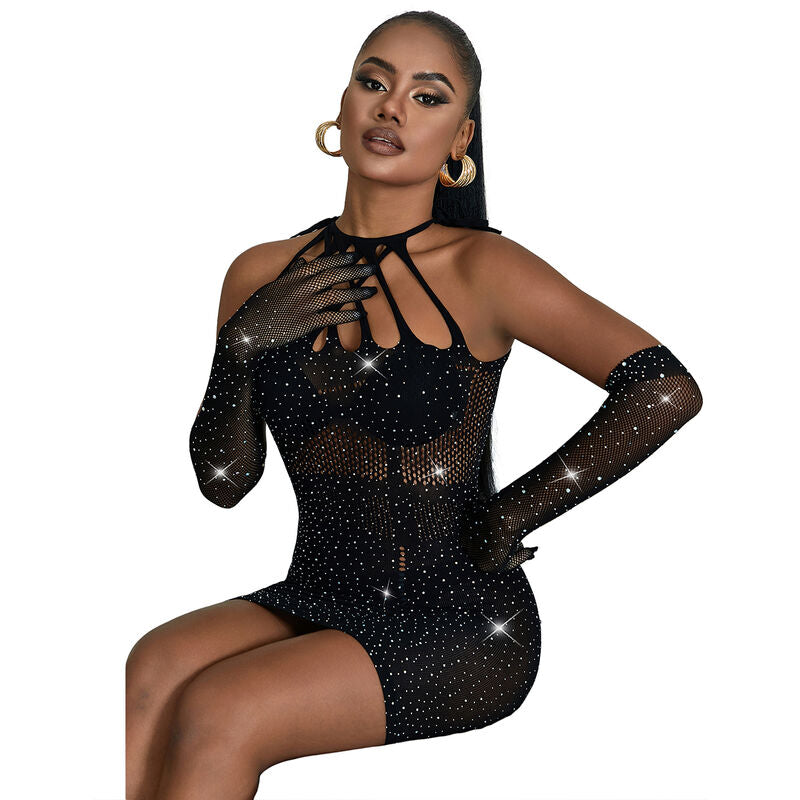 SUBBLIME - 952235 ZWARTE STRASS MESH JURK ONE SIZE