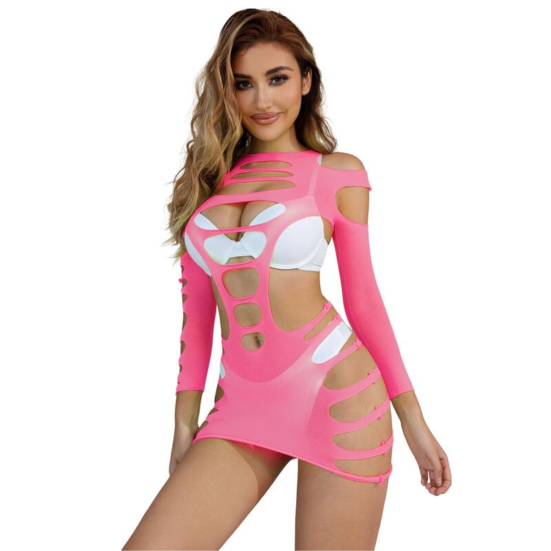 SUBBLIME - 952273 ROZE STRETCH MESH JURK LANGE MOUW ONE SIZE