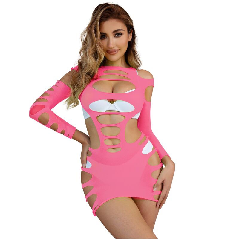 SUBBLIME - 952273 ROZE STRETCH MESH JURK LANGE MOUW ONE SIZE