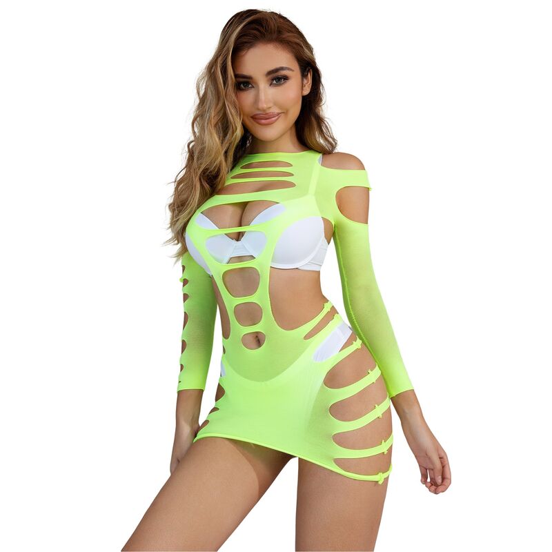SUBBLIME - 952280 ELASTISCHE MESH JURK LANGE MOUW GROEN ONE SIZE