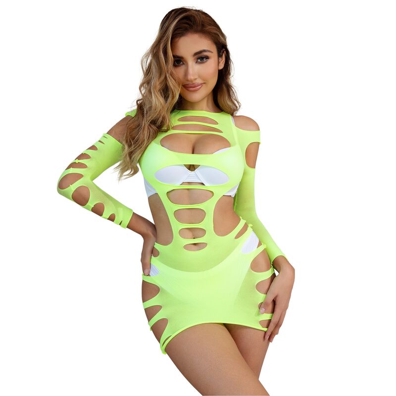 SUBBLIME - 952280 ELASTISCHE MESH JURK LANGE MOUW GROEN ONE SIZE