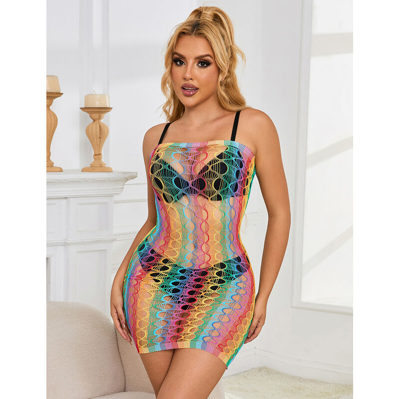 SUBBLIME - 952365 REGENBOOG OFF-THE-SHOULDER MESH JURK ONE SIZE