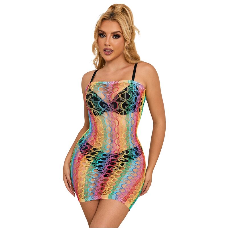 SUBBLIME - 952365 REGENBOOG OFF-THE-SHOULDER MESH JURK ONE SIZE