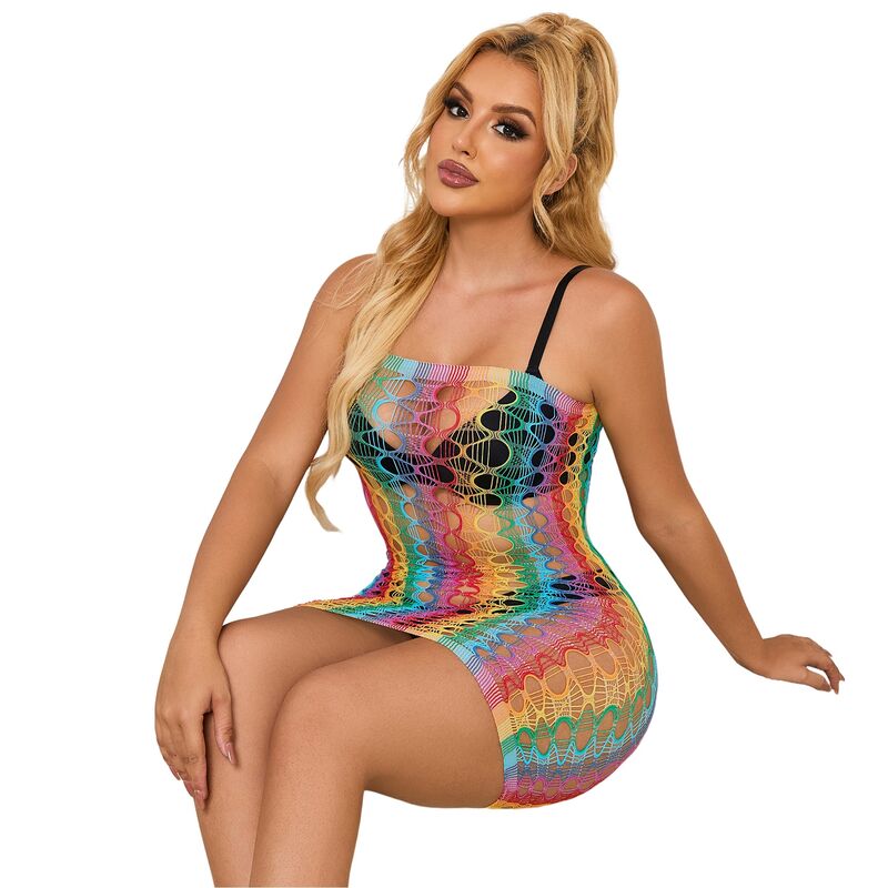 SUBBLIME - 952365 REGENBOOG OFF-THE-SHOULDER MESH JURK ONE SIZE