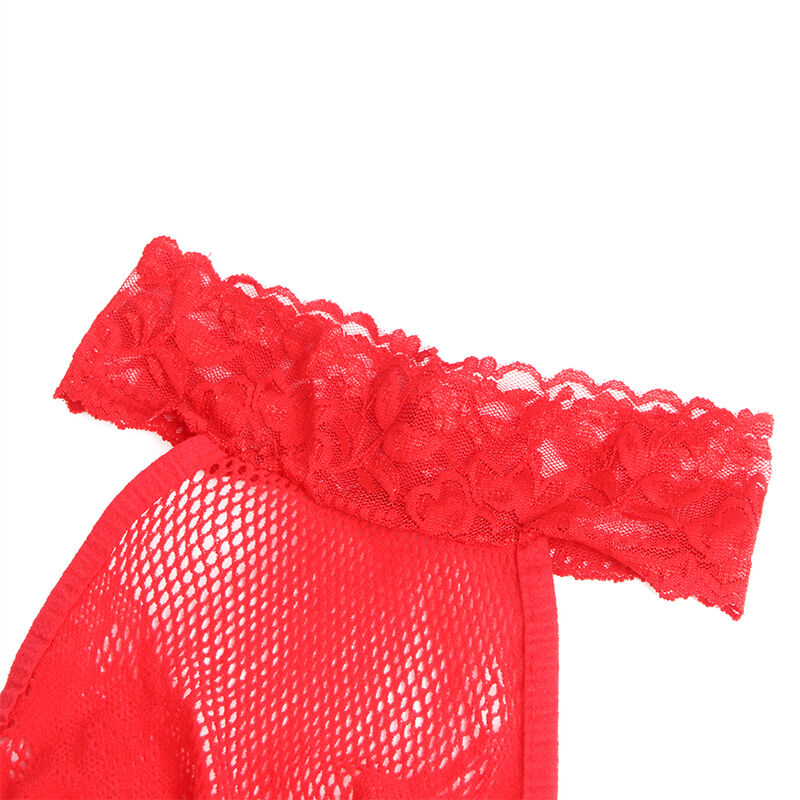 SUBBLIME - 952372 RODE HOGE HALS KRUIDSLUITENDE NET EN KANTEN BODYSTOCKING ONE SIZE