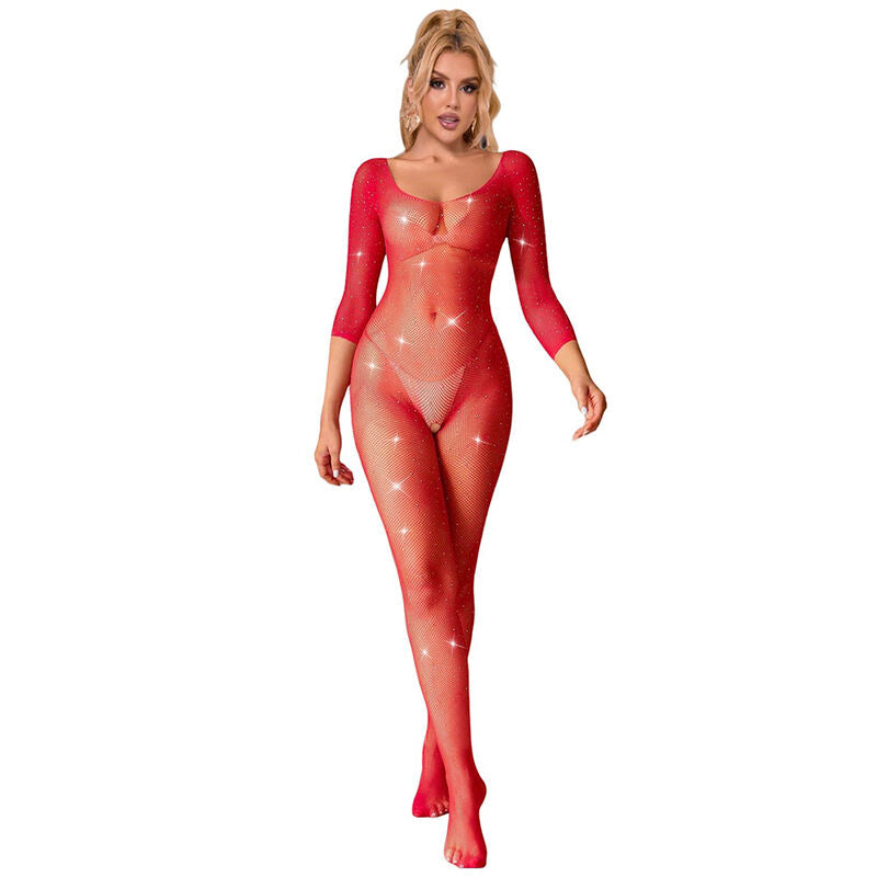 SUBBLIME - 952419 DIAMOND MESH BODYSTOCKING LANGE MOUW ROOD XS/M