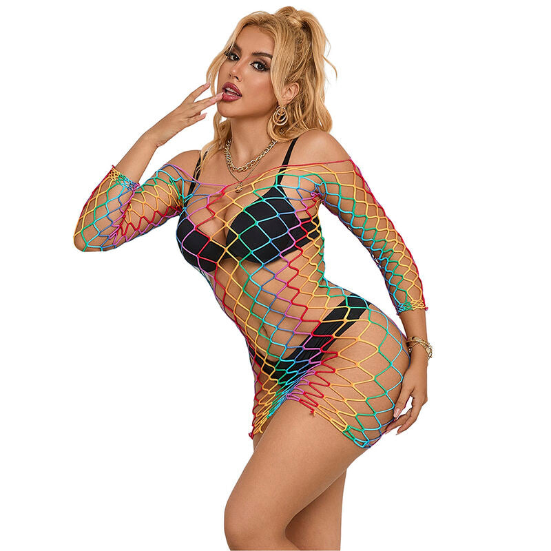 SUBBLIME - 952426 REGENBOOG LANGE MOUW MESH JURK ONE SIZE
