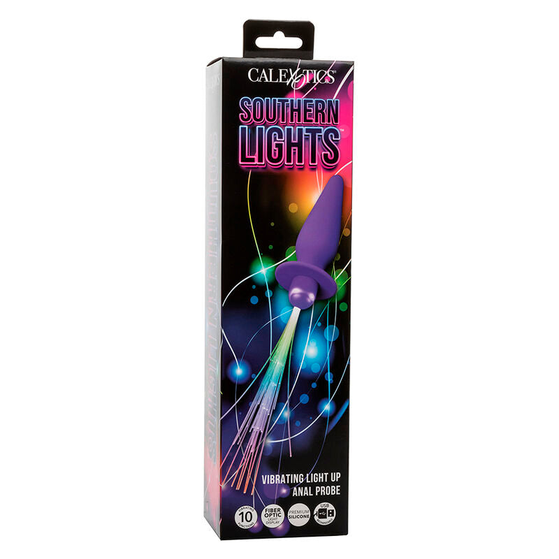 CALEXOTICS - SOUTHERN LIGHTS VERLICHTENDE ANALE PLUG MET LICHTEN, 10 VIBRATIES, PAARSE SILICONEN