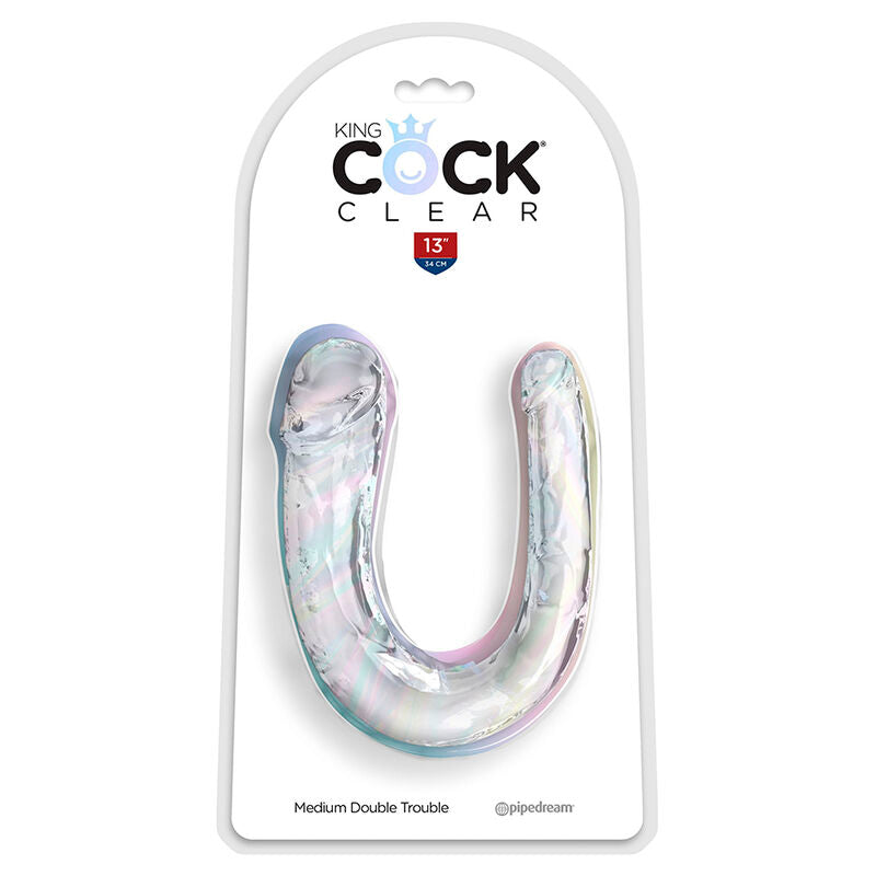 KING COCK - DOUBLE TROUBLE DUBBELE DILDO 33 CM TRANSPARANT