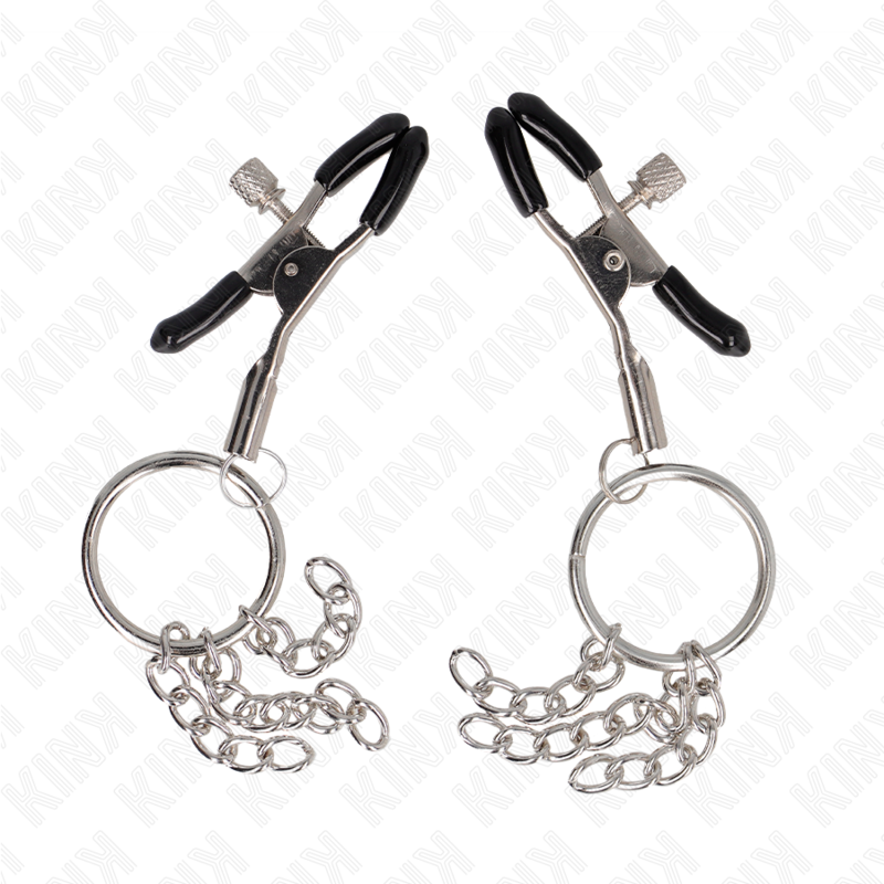KINK - TEPELKLEMMEN MET RING EN KLEINE KETTINGEN ZILVER 6 CM