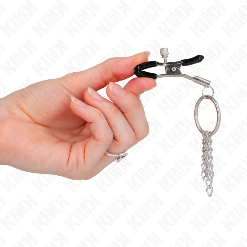 KINK - TEPELKLEMMEN MET RING EN KLEINE KETTINGEN ZILVER 6 CM