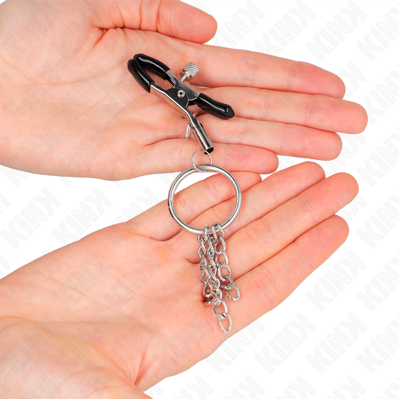 KINK - TEPELKLEMMEN MET RING EN KLEINE KETTINGEN ZILVER 6 CM