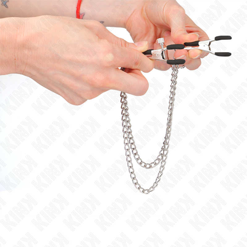 KINK - TEPELKLEMMEN MET DUBBELE DIKKE KETTING ZILVER 20/23 CM