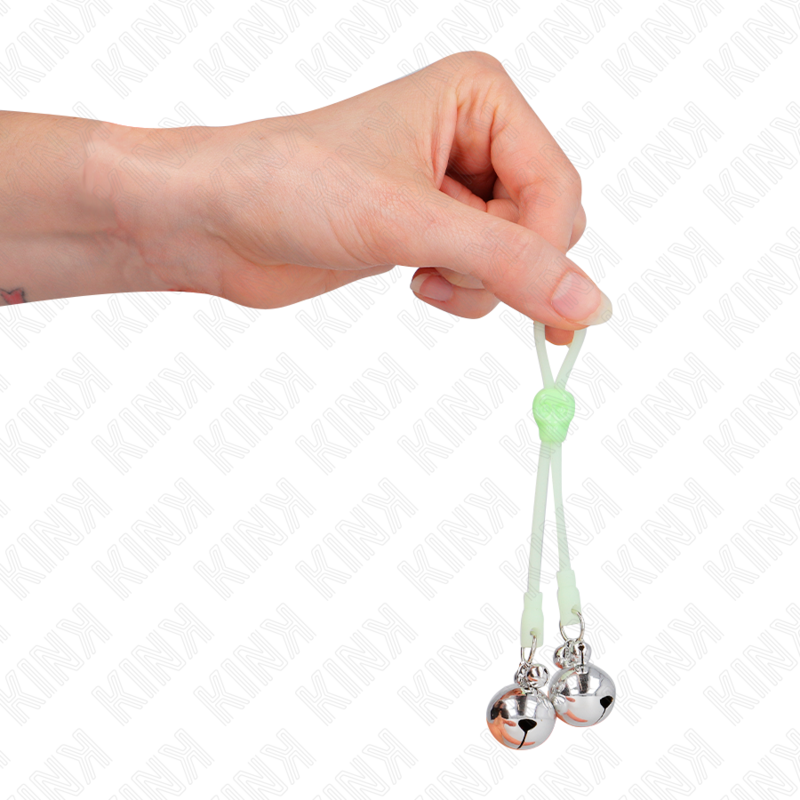 KINK - Oplichtende tepelklemmen in de vorm van een schedel met verstelbare bel, groen/zilver