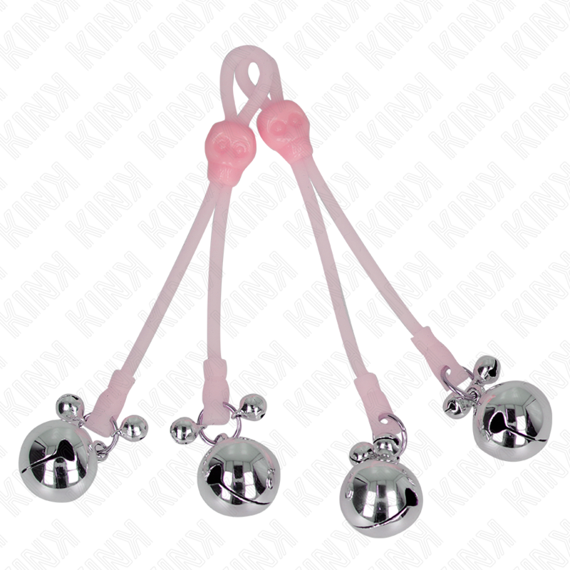 KINK - Oplichtende schedel tepelklemmen met verstelbare geluidsbel, roze/zilver