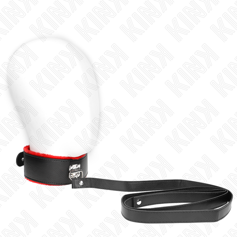 KINK - RODE LEDEREN HALSBAND MET VERSTELBARE BAND VAN 116 CM (40-48 CM X 6 CM)