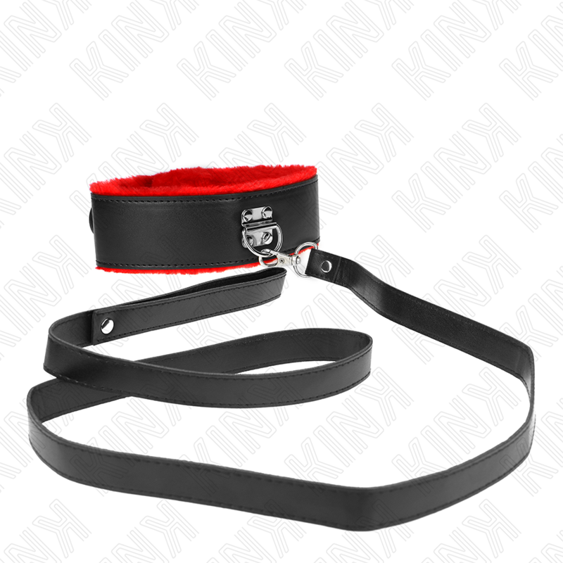 KINK - RODE LEDEREN HALSBAND MET VERSTELBARE BAND VAN 116 CM (40-48 CM X 6 CM)
