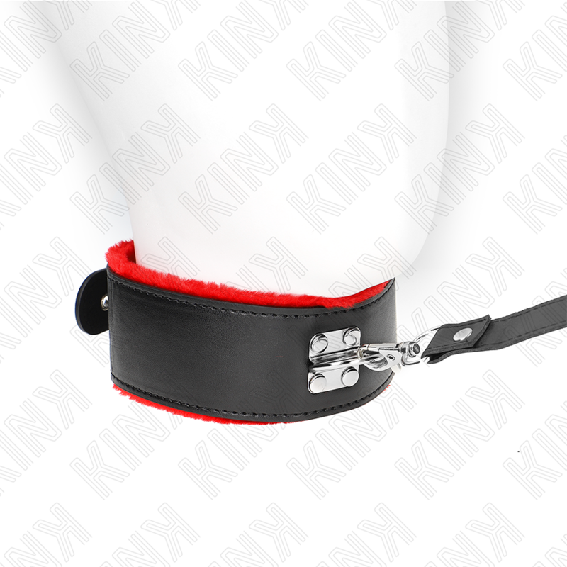 KINK - RODE LEDEREN HALSBAND MET VERSTELBARE BAND VAN 116 CM (40-48 CM X 6 CM)