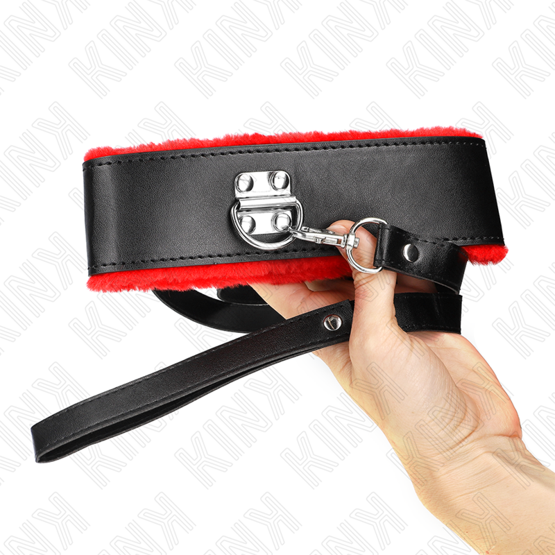 KINK - RODE LEDEREN HALSBAND MET VERSTELBARE BAND VAN 116 CM (40-48 CM X 6 CM)